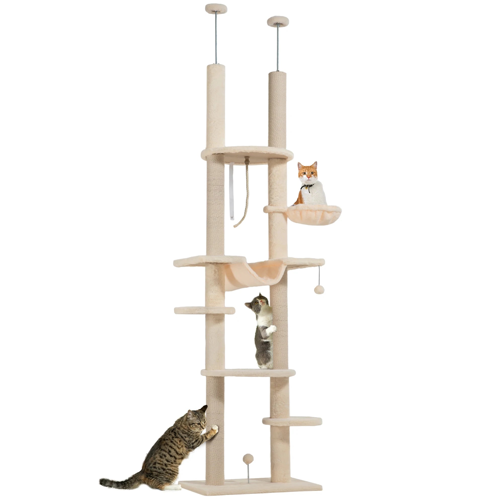 Pawhut Floor to Ceiling Cat Tree with Adjustable Height 225-255 cm