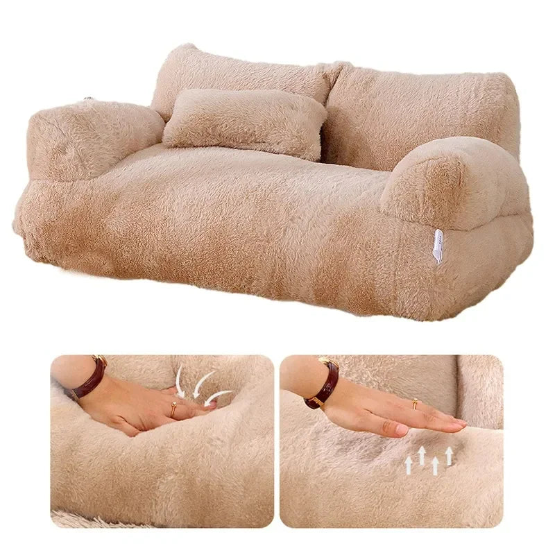 Winter Warm Plush Cat Bed Luxury Sofa Style Pet Nest for Small Medium Cats Dogs Comfortable Faux Fur Puppy Bed Cozy Pet Supplies