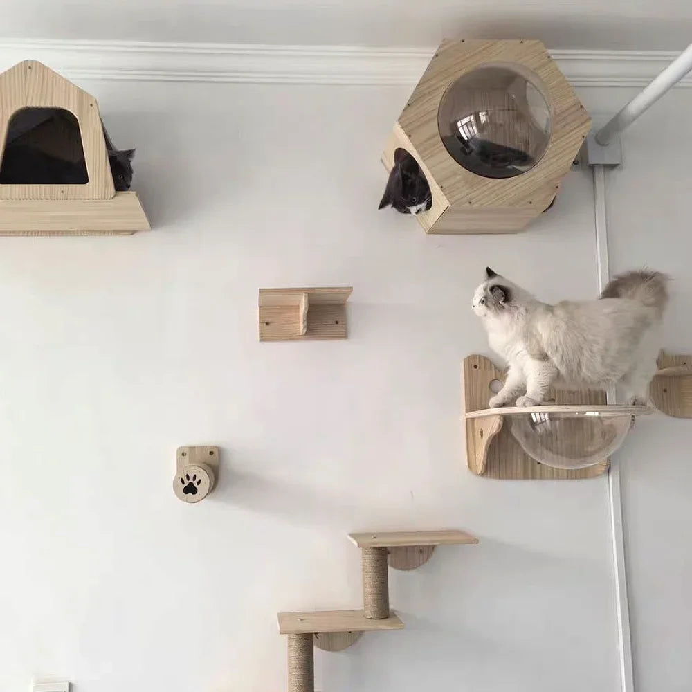Cat Climbing Shelves Wall Mounted Cat Tree Tower Scratching Posts Hammock Hiding House Perches Ladder Cats Gym Pet Supplies Toy