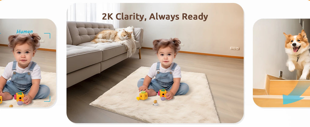 Pet Camera 2K, 360° Indoor Security Camera, Dog Camera with Phone App, PTZ Cameras for Home Security Indoor, No plug