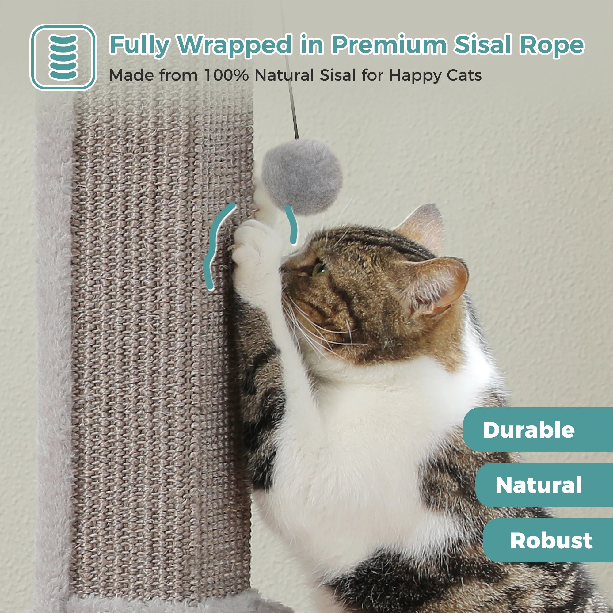 Large Cat Scratching Post for Indoor Cats Adults Ultimate Scratch Post with Woven Sisal Dangling Ball Tall Cat Scratcher Cat Toy