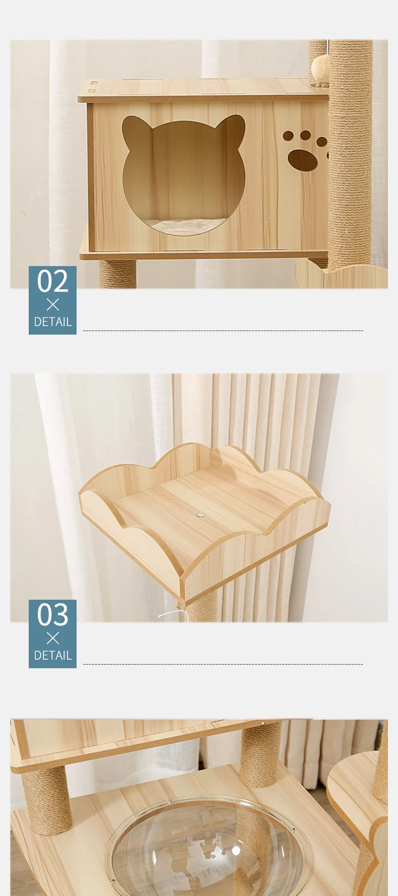 Multi-layer Platform Cat Tree tower Wooden House Sisal Rope Cat Scratching Posts Scrapers Grinding Hammock Cat Climbing Frame