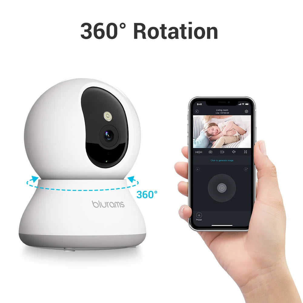 Pet Camera 2K, 360° Indoor Security Camera, Dog Camera with Phone App, PTZ Cameras for Home Security Indoor, No plug