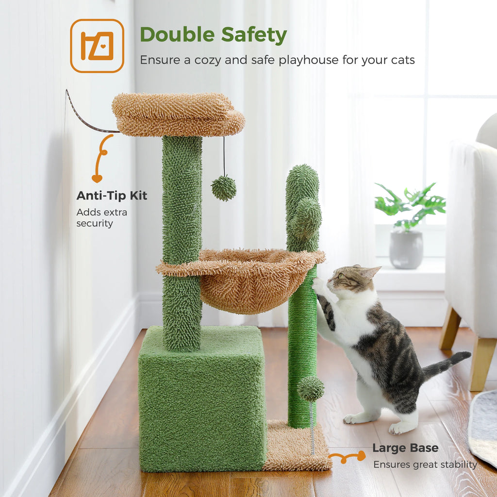 4-in-1 Cat Tree with Large Cat Condo, Sisal Scratching Post, Deep Hammock, Cozy Top Perch, Small Cat Tower for Indoor, Cat Toys