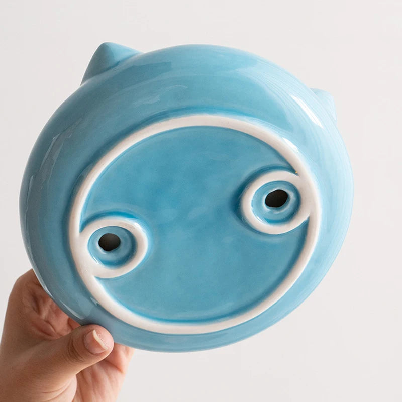 Creative Ceramic Flat Bottomed Cat Ear Shape Food Bowl, Dining Plate, Anti Overturning, Pet Supplies, Drinking Bowl, 1Pc