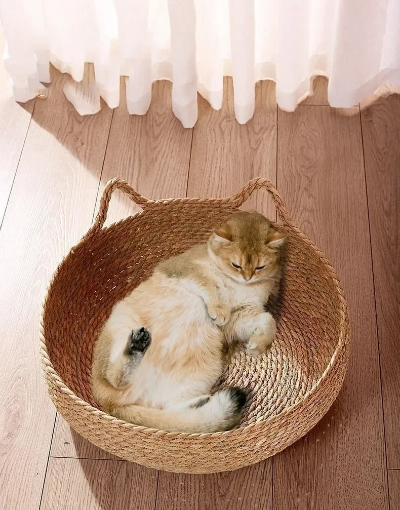 Pure hand-woven rattan cat nest four seasons universal warm pad removable washable winter pet supplies