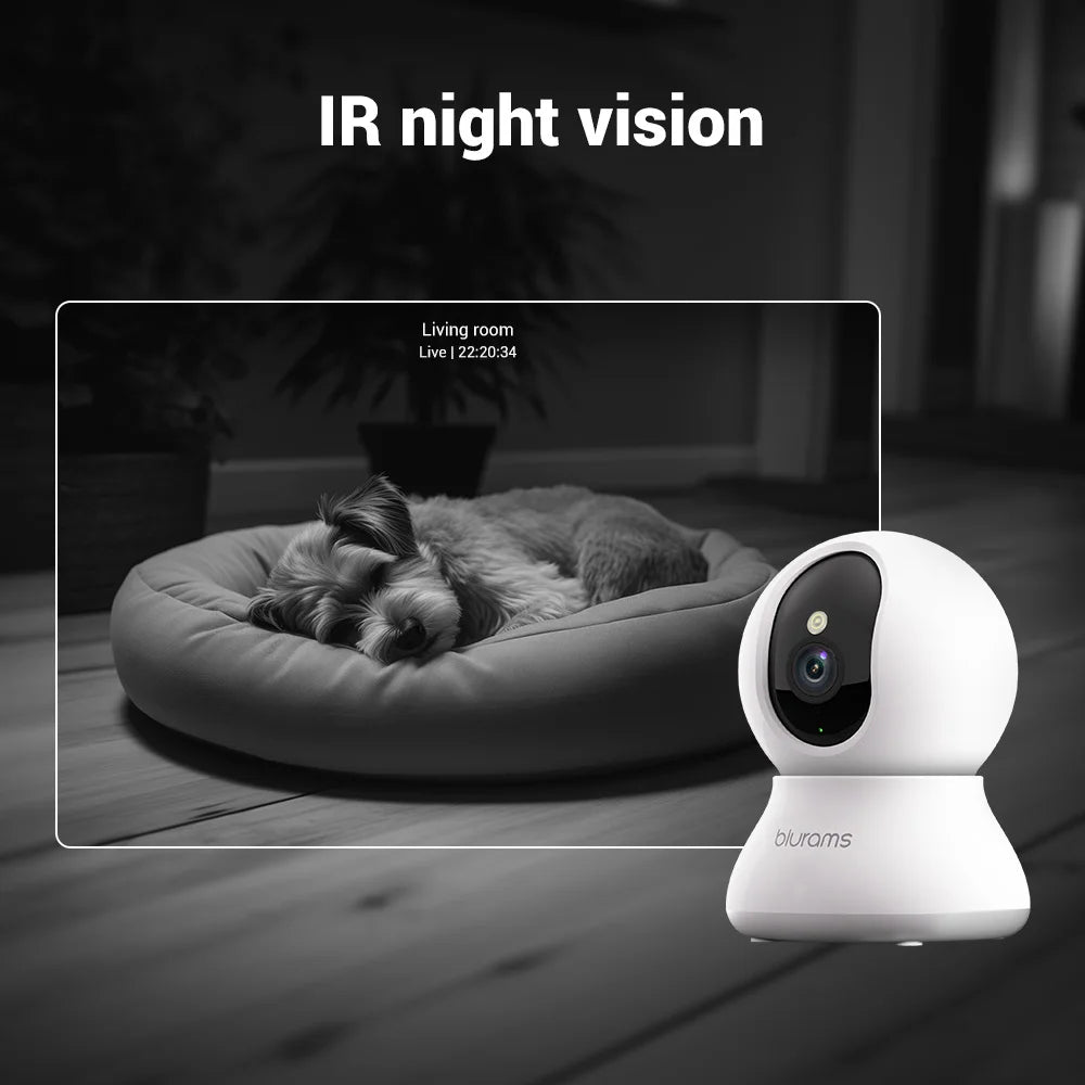 Pet Camera 2K, 360° Indoor Security Camera, Dog Camera with Phone App, PTZ Cameras for Home Security Indoor, No plug
