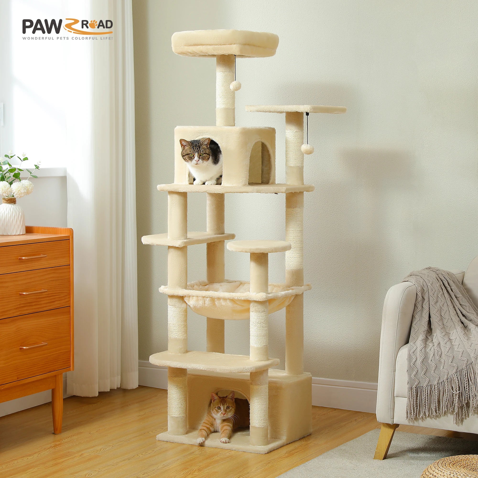 Large Cat Tree and Tower for Indoor Cats With Sisal-Covered Scratching Posts Spacious Hammock Padded Perches and Condos Cat Toys