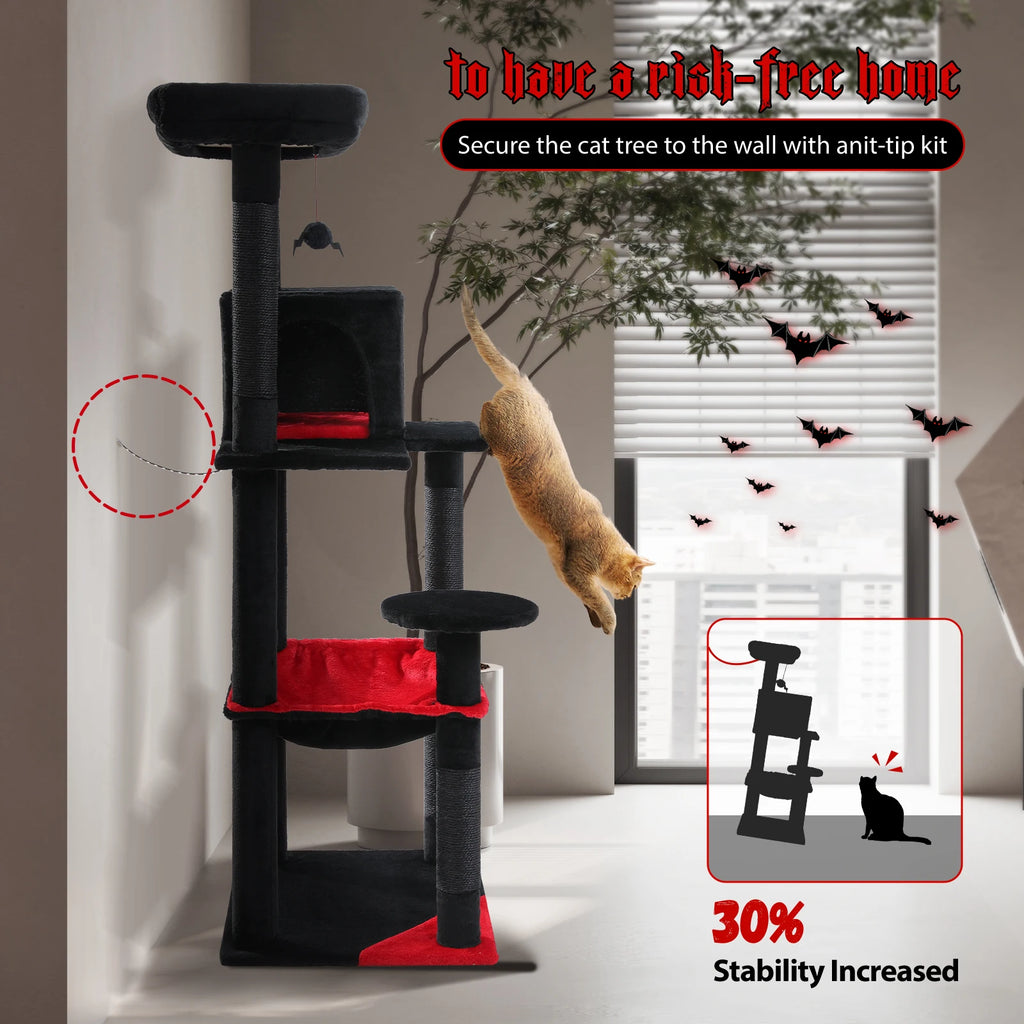 Cat Tree for Indoor Cats 5-Level Cat Tower for Large Cats with Large Hammock Sisal Covered Scratching Posts Cozy Condo Top Perch