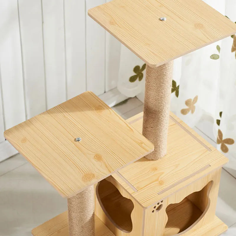 Multi-layer Platform Cat Tree tower Wooden House Sisal Rope Cat Scratching Posts Scrapers Grinding Hammock Cat Climbing Frame