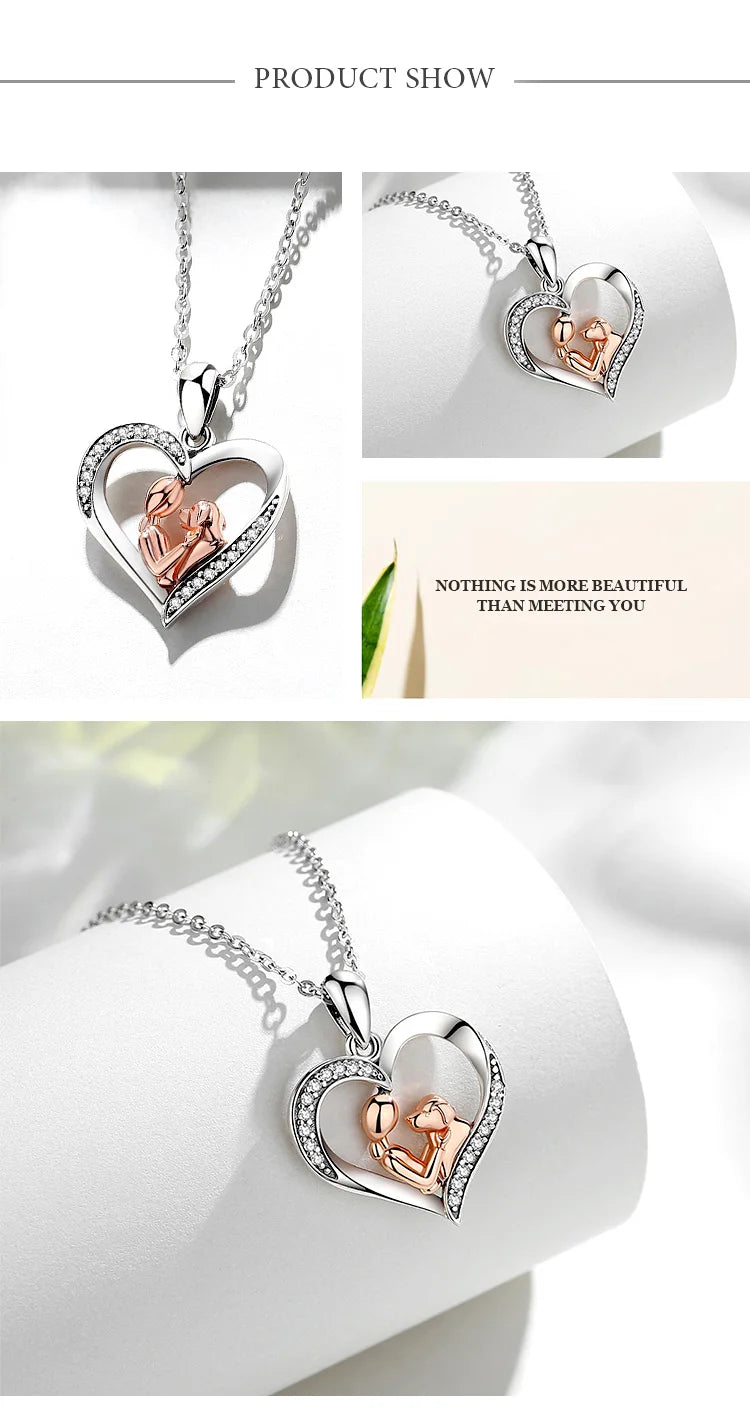 EUDORA 925 Sterling Silver Girl and dog heart Pendant of  Pet series clean CZ necklace fashion Jewelry for women girl cyd631