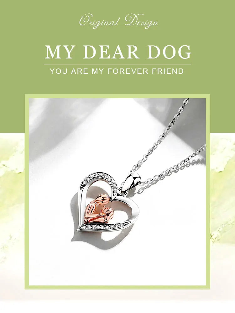 EUDORA 925 Sterling Silver Girl and dog heart Pendant of  Pet series clean CZ necklace fashion Jewelry for women girl cyd631