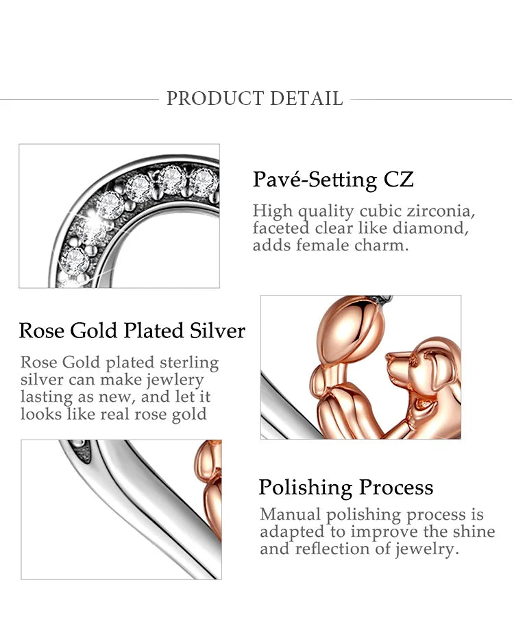 EUDORA 925 Sterling Silver Girl and dog heart Pendant of  Pet series clean CZ necklace fashion Jewelry for women girl cyd631