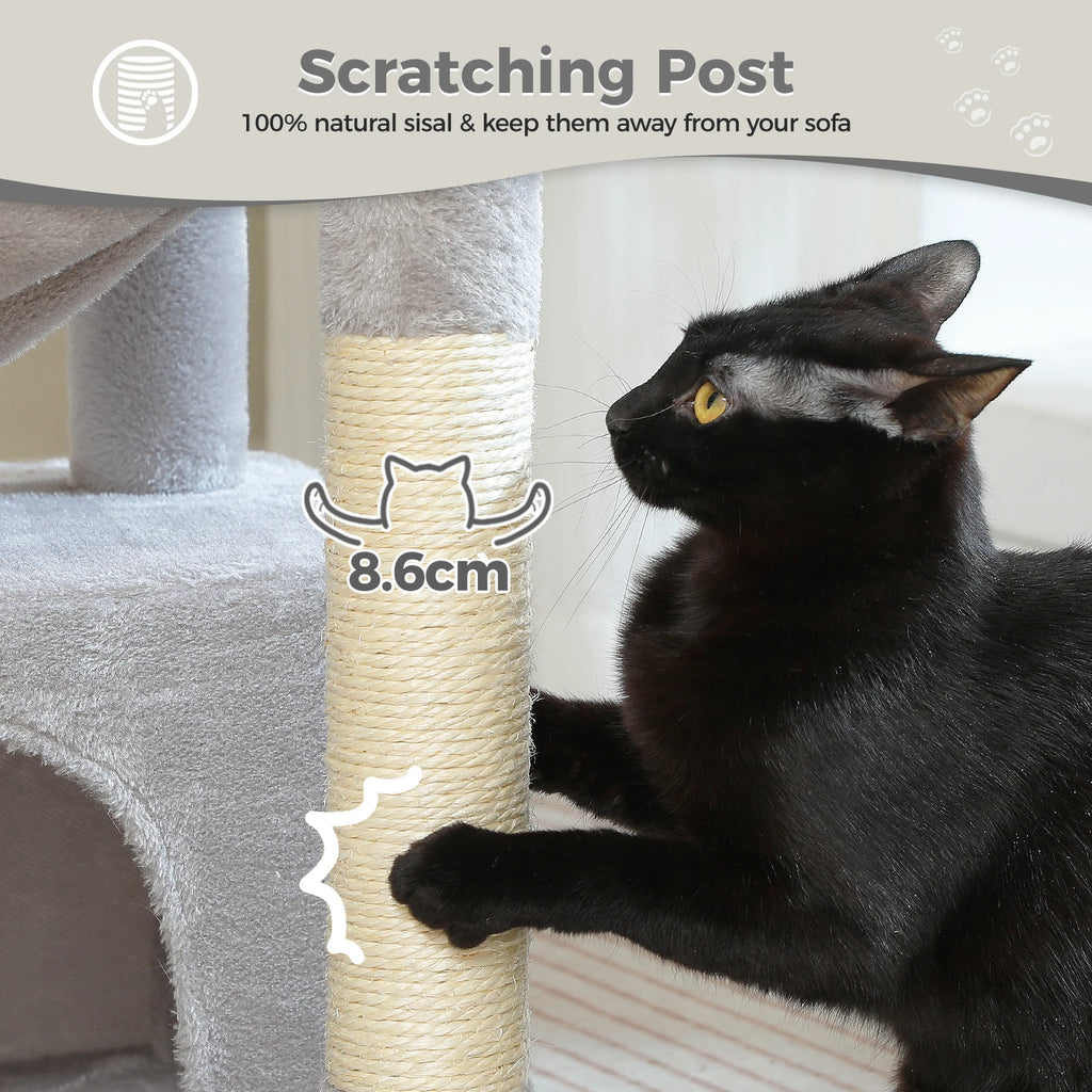 4-in-1 Cat Tree with Large Cat Condo, Sisal Scratching Post, Deep Hammock, Cozy Top Perch, Small Cat Tower for Indoor, Cat Toys