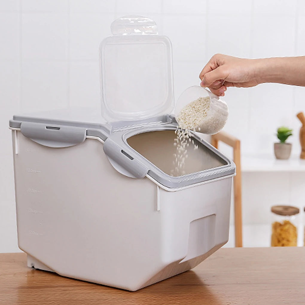 Food Storage Container Moistureproof Mothproof Roller Base Sealed Box Rice Cereal Pet Food Food Storage Box With Roller 15KG