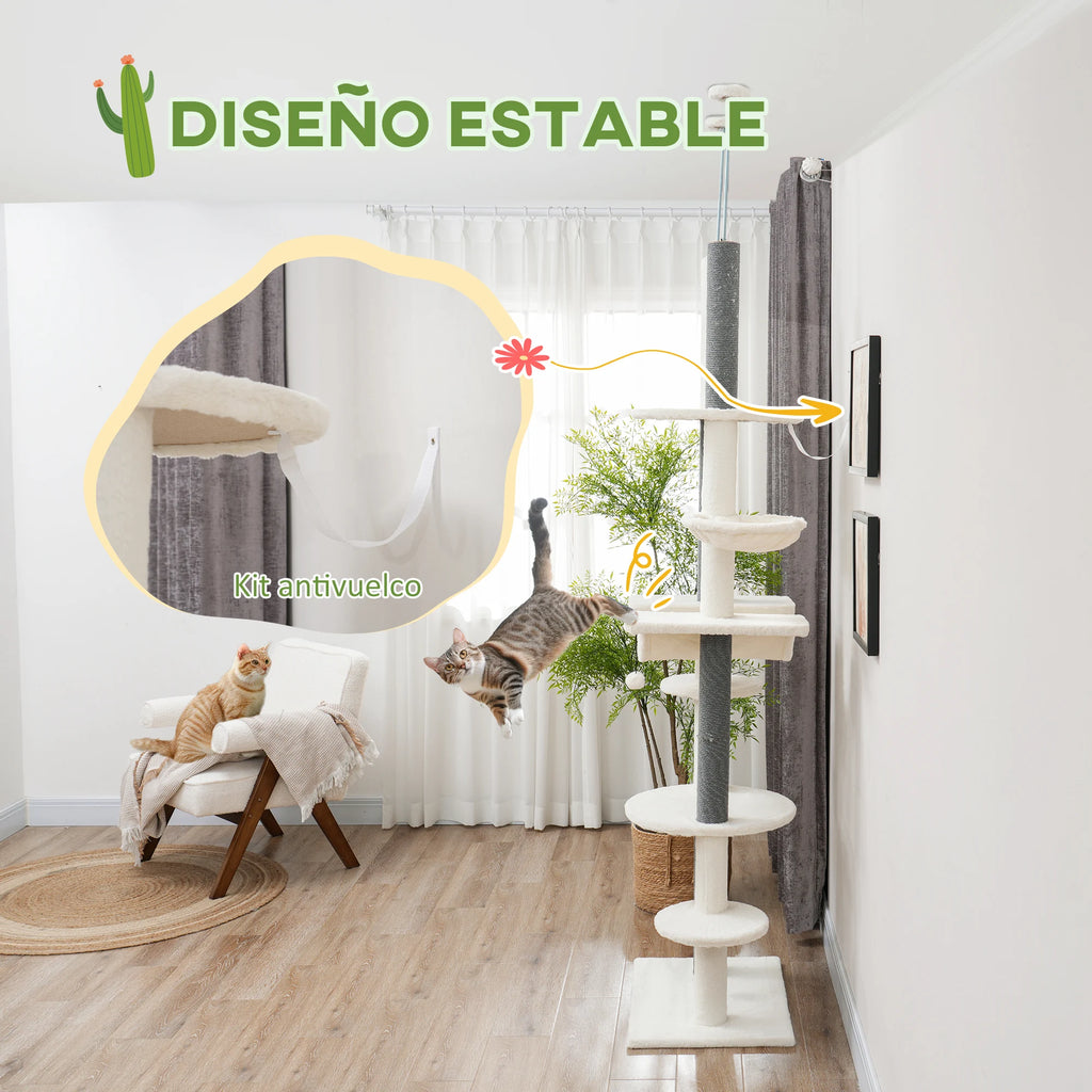 Pawhut Floor to Ceiling Cat Tree with Adjustable Height 225-255 cm