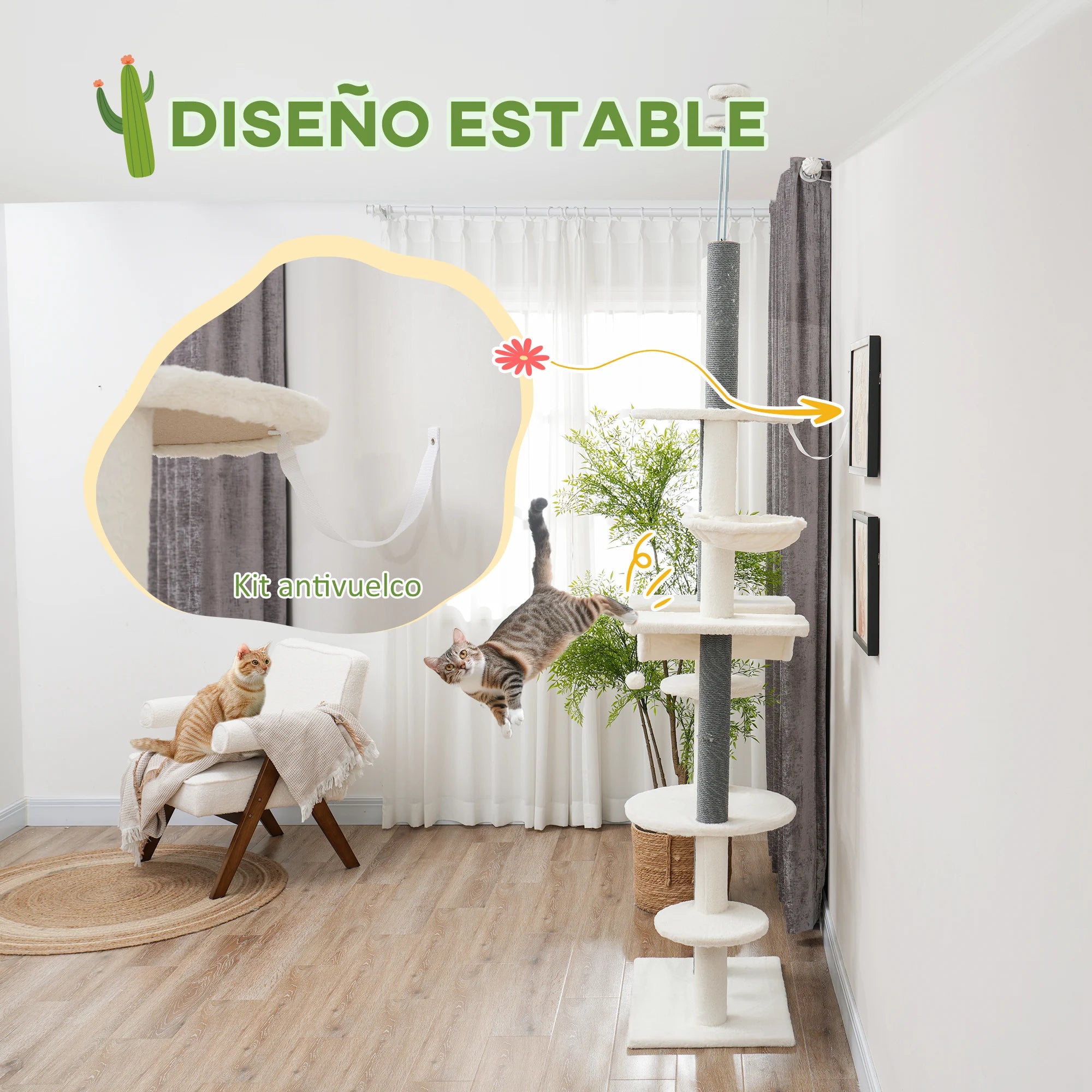 Pawhut Floor to Ceiling Cat Tree with Adjustable Height 225-255 cm