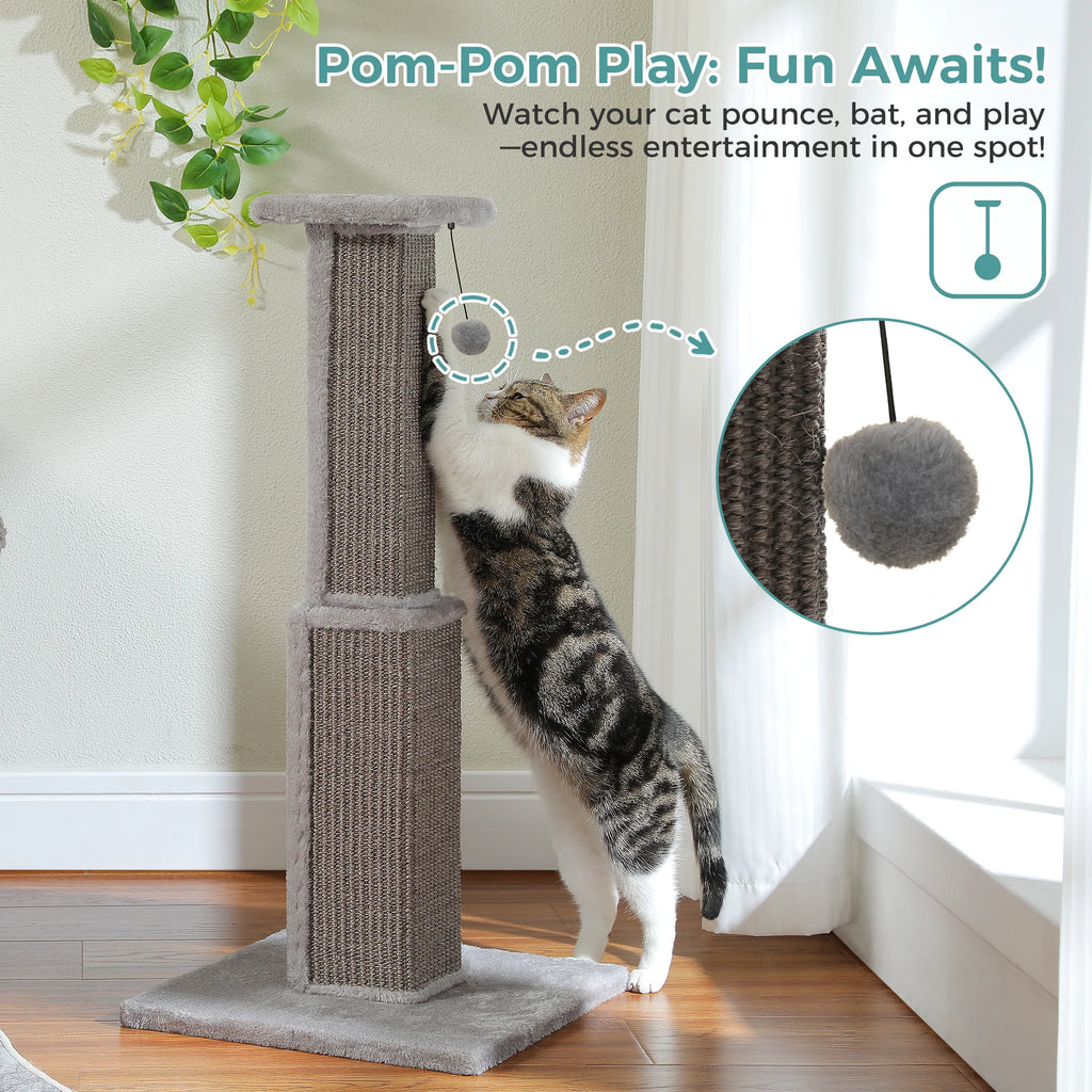 Large Cat Scratching Post for Indoor Cats Adults Ultimate Scratch Post with Woven Sisal Dangling Ball Tall Cat Scratcher Cat Toy