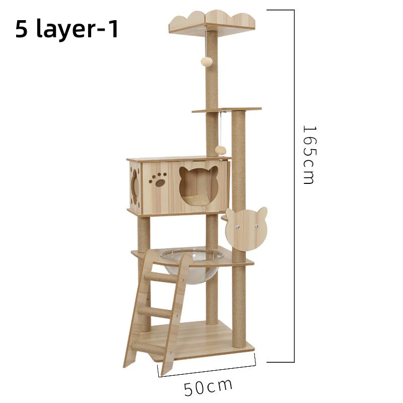 Multi-layer Platform Cat Tree tower Wooden House Sisal Rope Cat Scratching Posts Scrapers Grinding Hammock Cat Climbing Frame