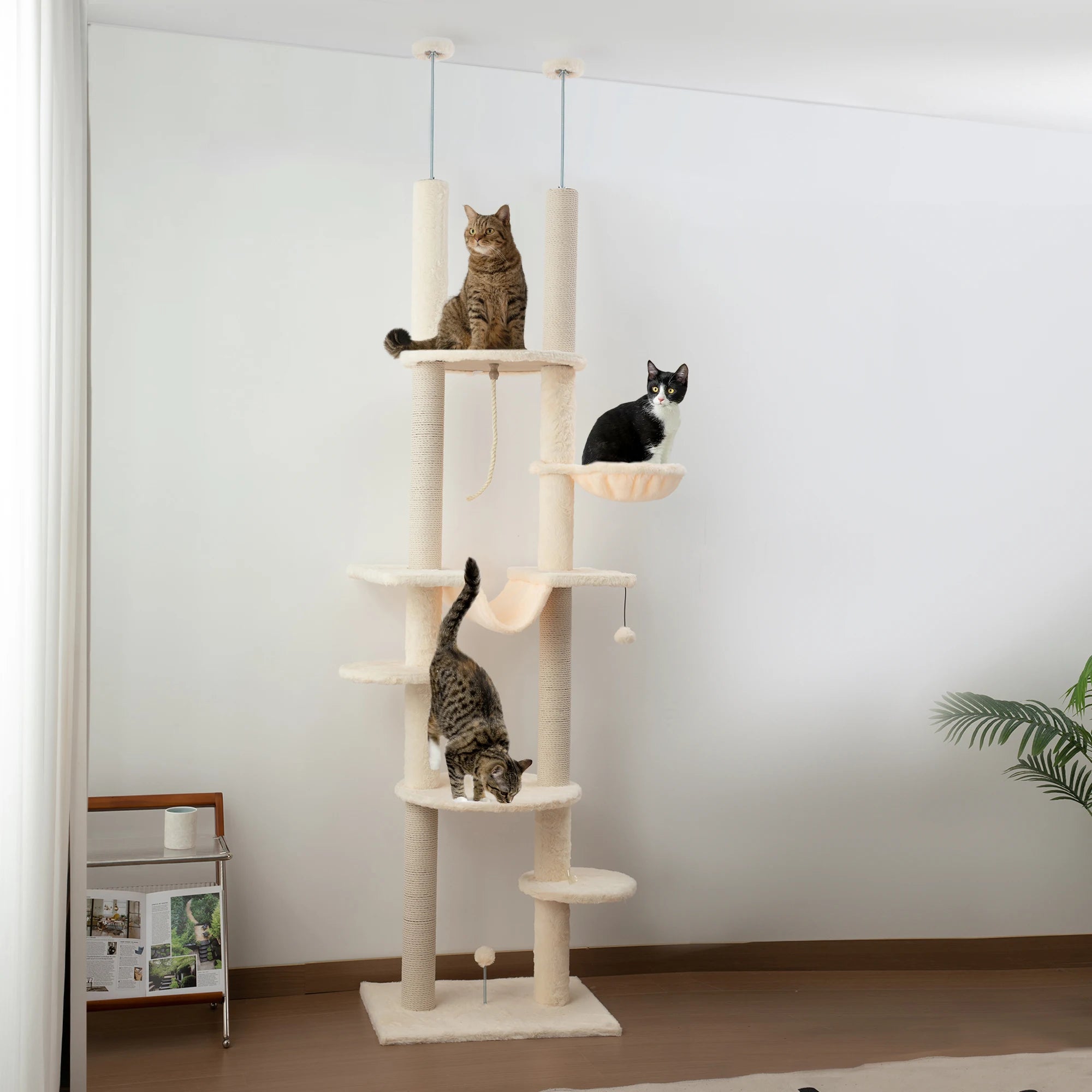 Pawhut Floor to Ceiling Cat Tree with Adjustable Height 225-255 cm
